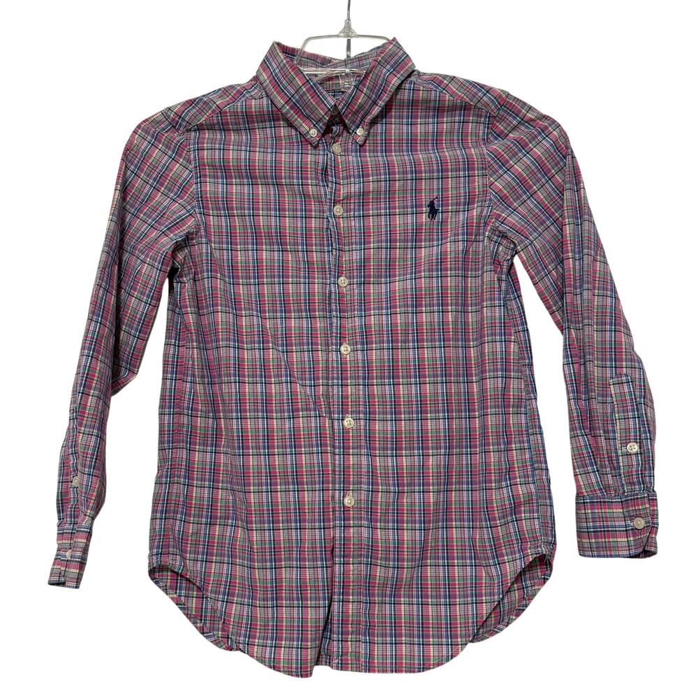 Ralph Lauren Boys Plaid Long-Sleeve Button-Up Shirt, Size M (10-12)